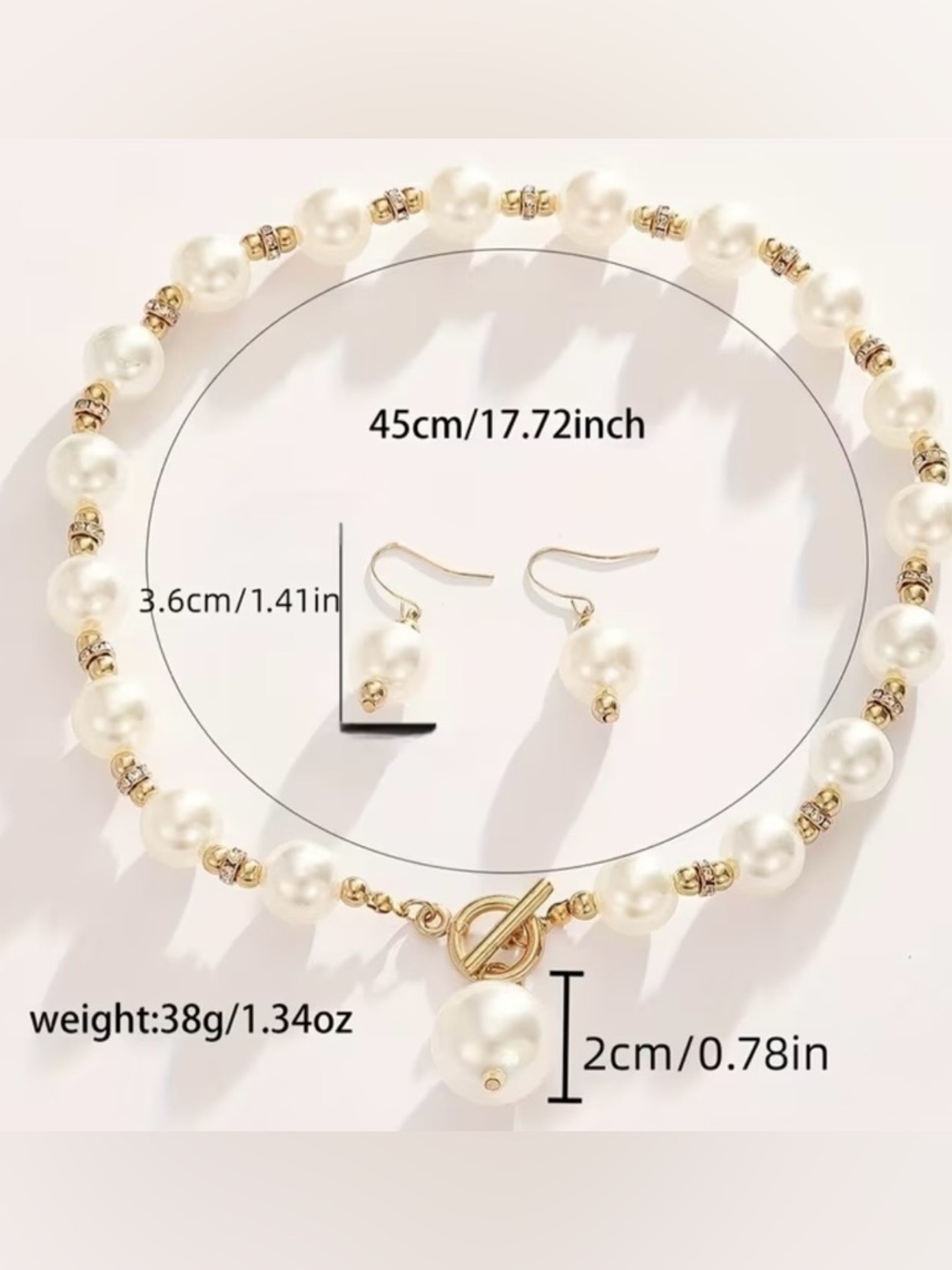 Classic faux white Pearl Drop studded Necklace and Earring Set - Picture 7 of 8